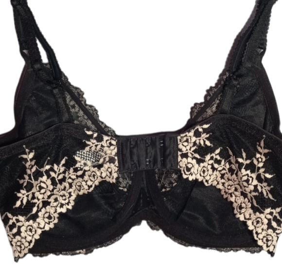 WACOAL Black/Cream Lace Floral Print Bra SZ 36DD - Picture 5 of 8